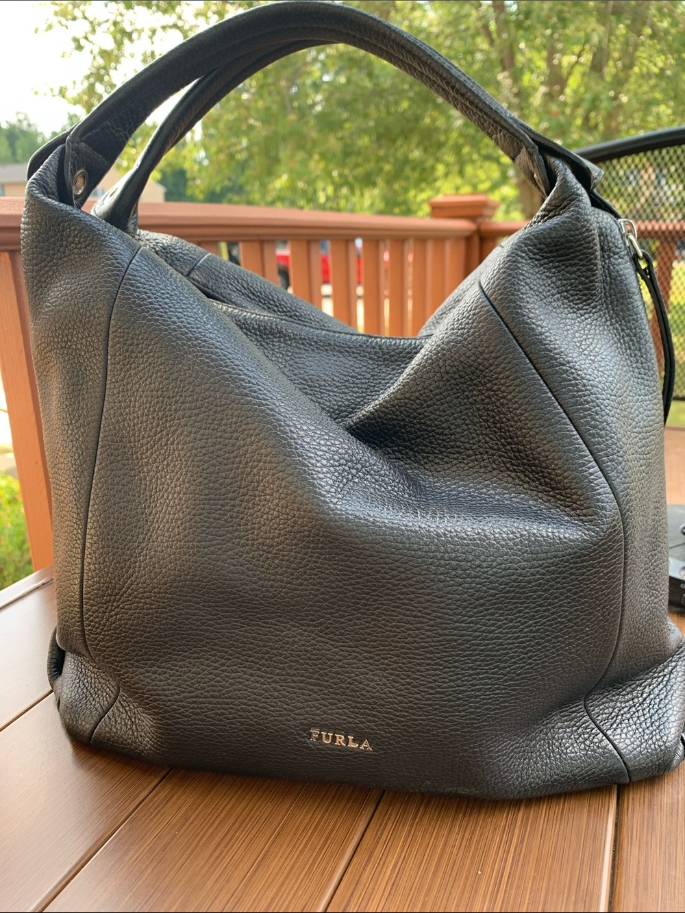 Furla  Black Pebbled Leather Slouch Hobo